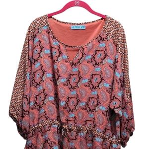 Sz Large dina be Orange Black Paisley Pattern Dress